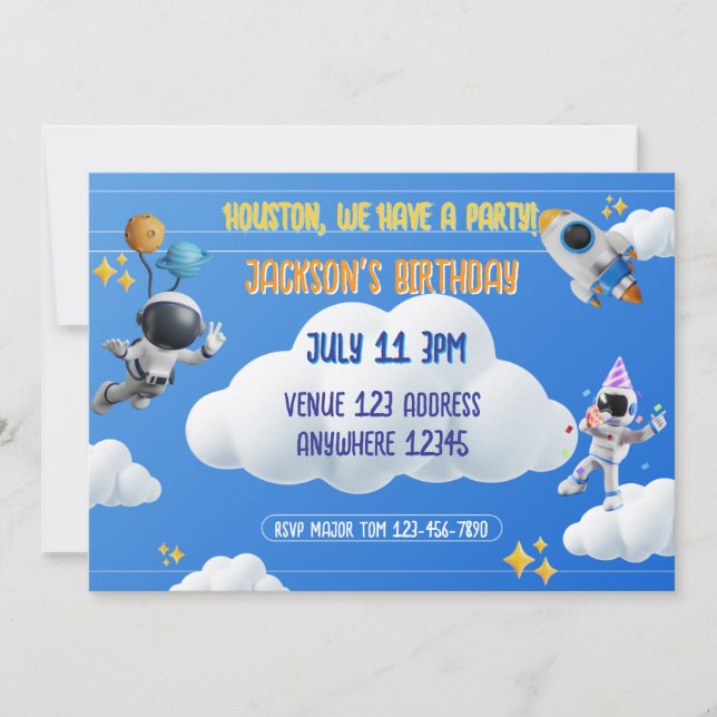 Houston Vi Har Ett Party 3D Rymdfödelsedag Inbjudningar (Framsida)