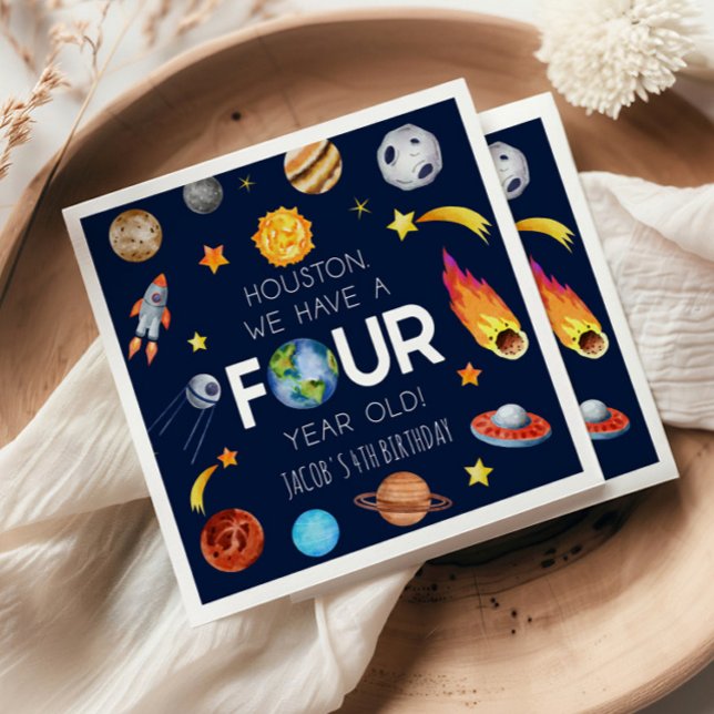 Houston vi har fyra år gammal 4e födelsedagen Part Pappersservett (Skapare uppladdad)