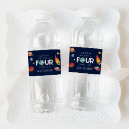 Houston vi har fyra år gammal 4e födelsedagen Part Vattenflaskor Etikett