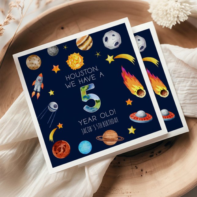 Houston We Have A 5 Year Old 5th Birthday Party Pappersservett (Skapare uppladdad)