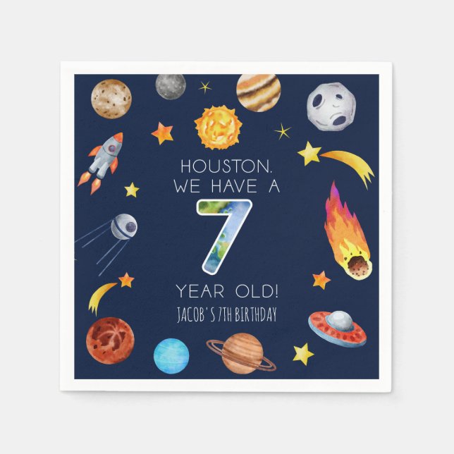 Houston We Have A 7 Års 7-års Födelsedagsfest Pappersservett (Framsidan)