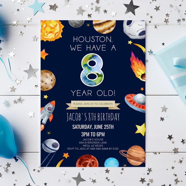 Houston We Have A 8 Year Old 8th Birthday Party Inbjudningar (Skapare uppladdad)