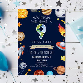 Houston We Have A 9 Year Old 9th Birthday Party Inbjudningar