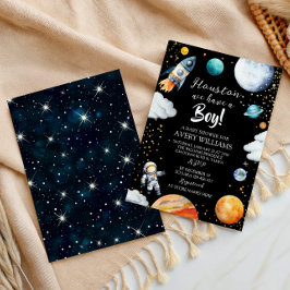 Houston We Have a Boy Black Space Baby Shower Inbjudningar