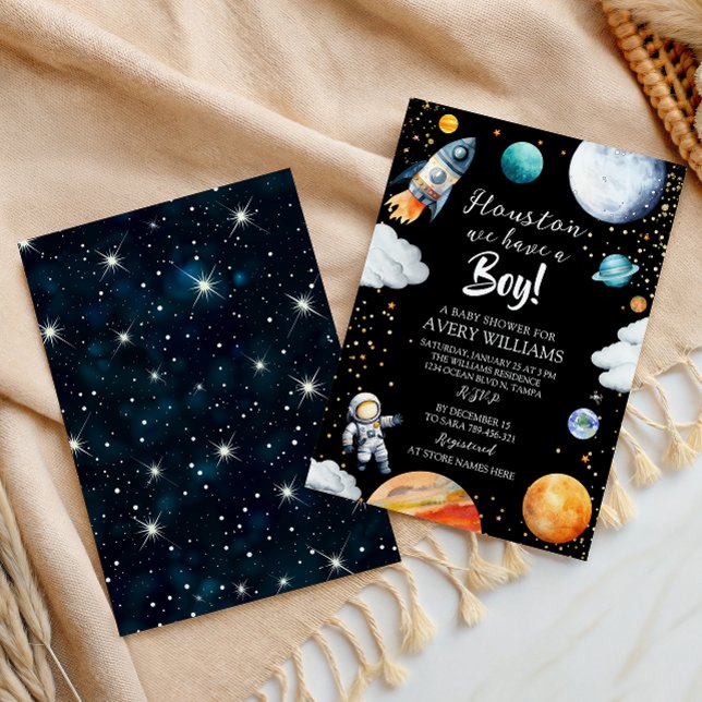 Houston We Have a Boy Black Space Baby Shower Inbjudningar (Skapare uppladdad)