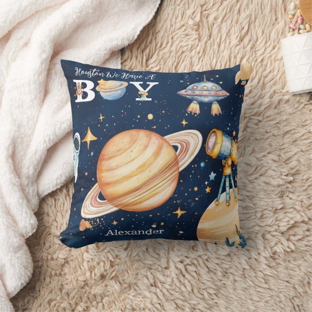 Houston We Have A Boy Outer Space Kudde (Filt)