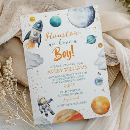 Houston We Have a Boy Space Baby Shower Inbjudningar