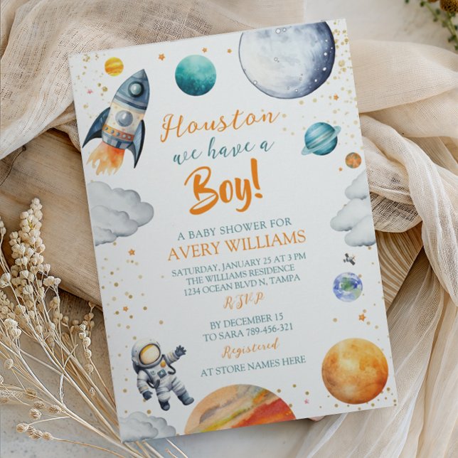 Houston We Have a Boy Space Baby Shower Inbjudningar (Skapare uppladdad)