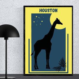 Houston Zoo Texas Vintage Giraffe Poster