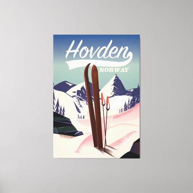 Hovden Norge Skidåkningsresaffisch. Canvastryck (Framsida)