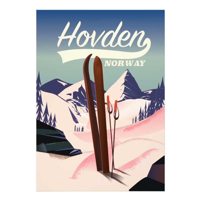 Hovden Norge Skidåkningsresaffisch. Fototryck (Framsidan)