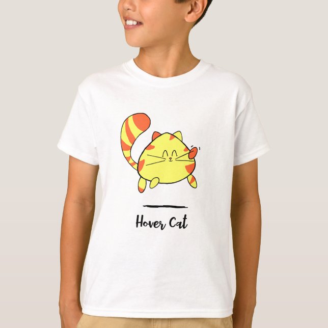 Hover Cat Roligt Tecknad Cat Shirt för barn Tee Shirt (Framsida)