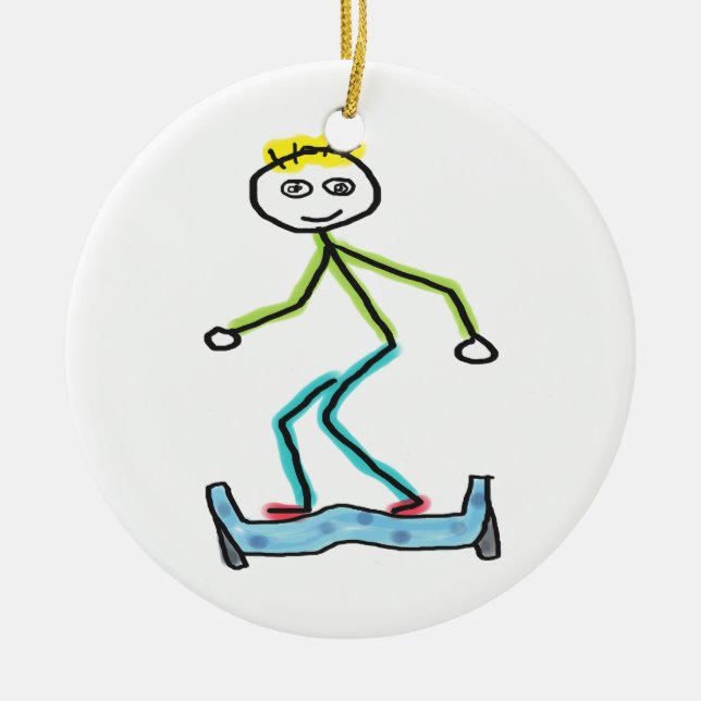 Hoverboard Stickman Julgransprydnad Keramik (Framsidan)
