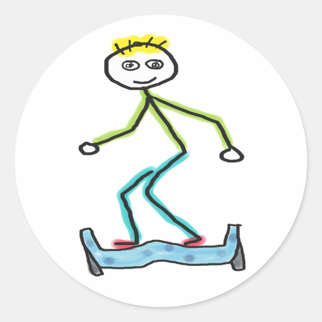 Hoverboard Stickman Runt Klistermärke (Framsida)