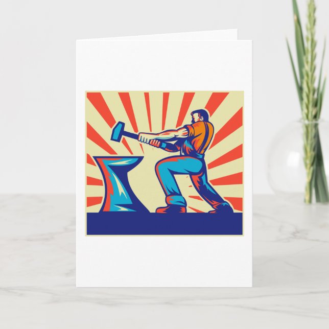 Hovslagarearbetaren med bultar och den retro kort (Framsida)