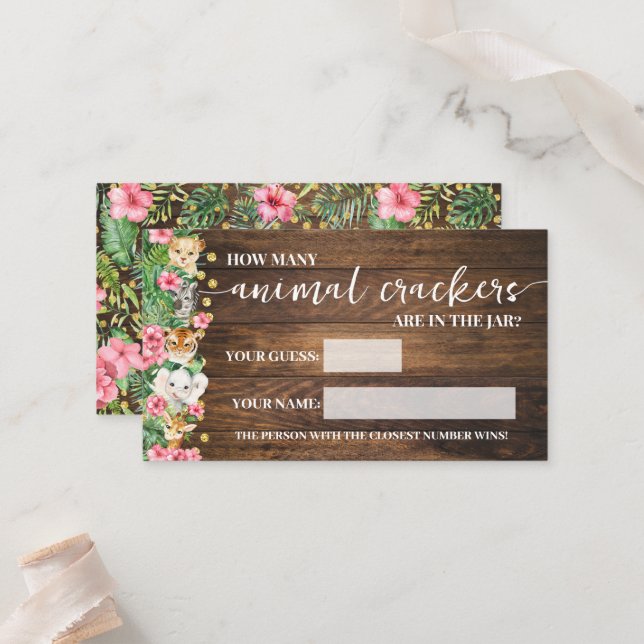 How Many Animal Crackers Pink Safari Game Card Placeringskort (Fram/Back In Situ)