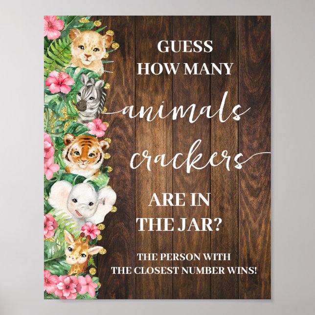 How Many Animal Crackers Pink Safari Shower Game  Poster (Framsidan)