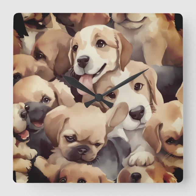 How many brown puppies fyrkantig klocka (Framsida)