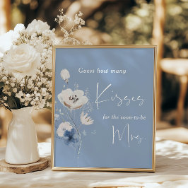 How Many Kisses Dusty Blue Bridal Shower Poster