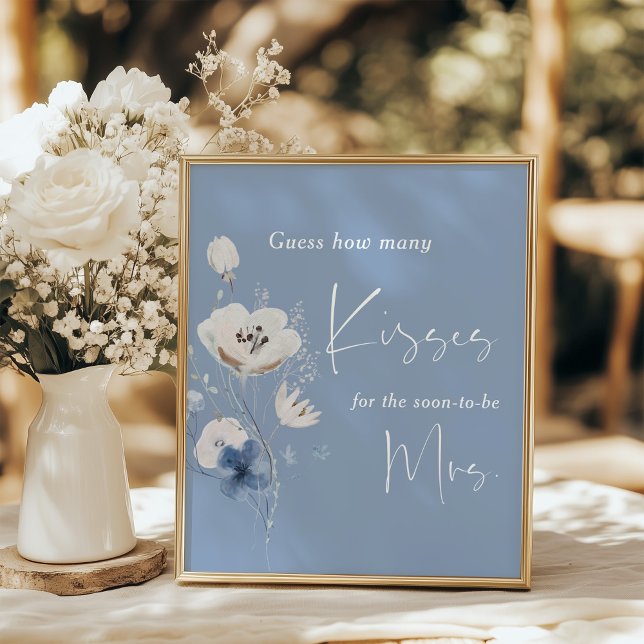 How Many Kisses Dusty Blue Bridal Shower Poster (Skapare uppladdad)
