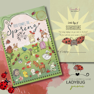 How Many Ladybugs? Garden Animals Baby Shower Game Inbjudningar