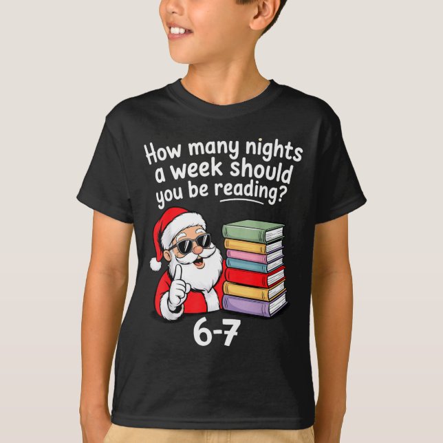 How Many Nights Reading Teacher 67 Christmas Six S T Shirt (Framsida)