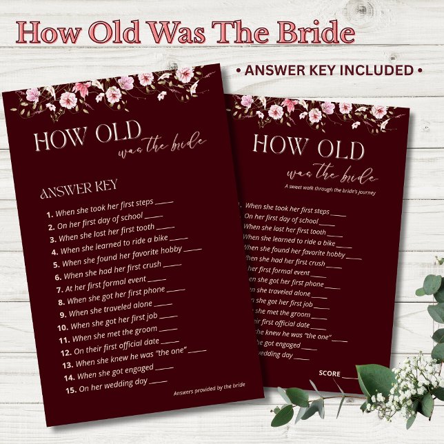 How Old Was the Bride Answer Key | Burgundy Floral (Skapare uppladdad)
