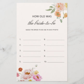 How Old Was The Bride Bridal Shower Game Card