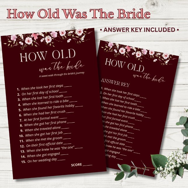 How Old Was the Bride Game | Burgundy Floral Game  (Skapare uppladdad)