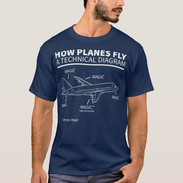 How Planes Fly Magic Funny Pilot T Shirt (Framsida)