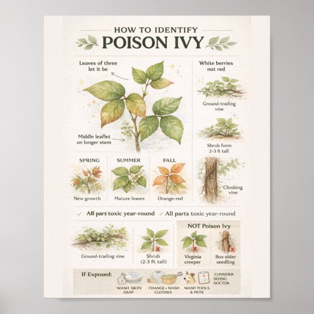 How to Identify Poison Ivy – Educational Botanical Poster (Framsidan)