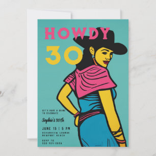 Howdy 30 Land Westerna Tecknadens Rosa 30års födel Inbjudningar