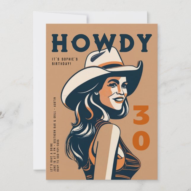 Howdy 30 Western Desert Retro Poster 30års födelse Inbjudningar (Framsida)
