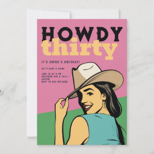 Howdy 30 Western Retro Rosa Grönt 30års födelsedag Inbjudningar