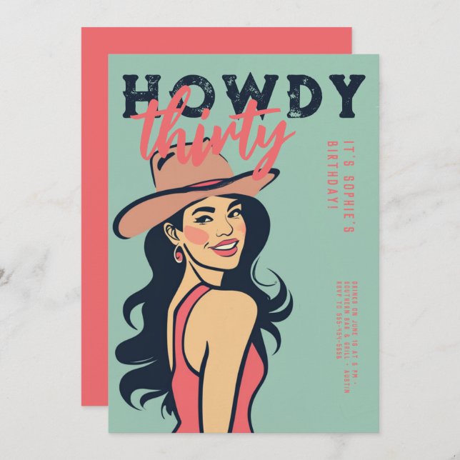 Howdy 30 Western Retro Rosa Poster 30års födelseda Inbjudningar (Fram/baksida)