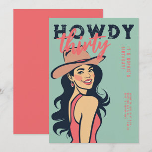 Howdy 30 Western Retro Rosa Poster 30års födelseda Inbjudningar