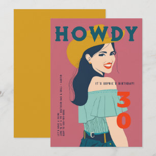 Howdy 30 Western Retro Rosa Teal 30års födelsedag Inbjudningar