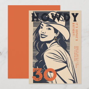 Howdy 30 Westerna Retro Orange Navy 30års födelsed Inbjudningar