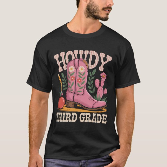 Howdy 3Rd Klass Cowtjejlärare tillbaka T Shirt (Framsida)