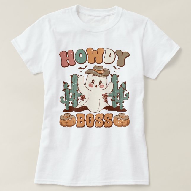 Howdy Chef Western Boo Ghost Halloween T Shirt (Design framsida)