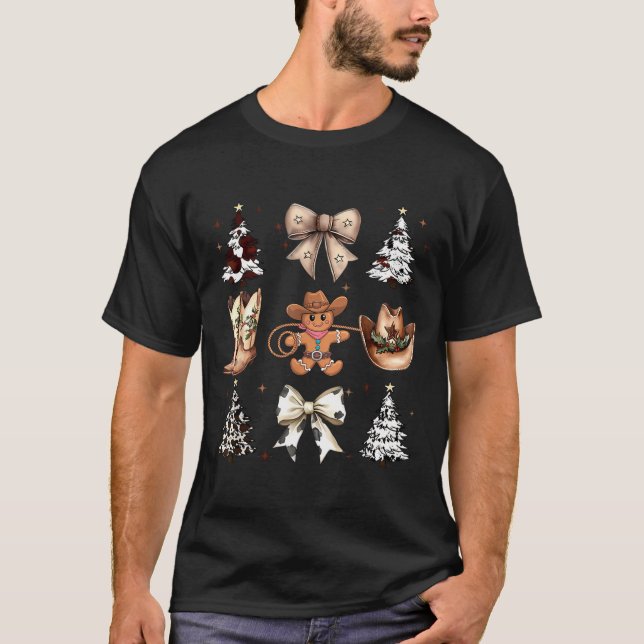 Howdy Christmas Cowboy Cowgirl Gingerbread Coquett T Shirt (Framsida)