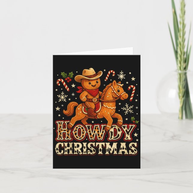 Howdy Christmas Cowboy Gingerbread Design  Kort (Framsida)
