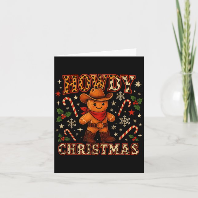 Howdy Christmas Cowboy Gingerbread Design  Kort (Framsida)