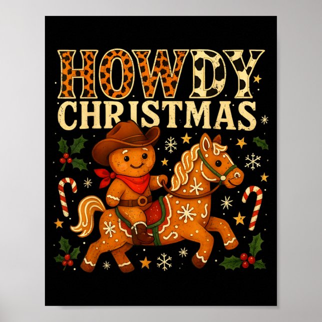 Howdy Christmas Cowboy Gingerbread Design  Poster (Framsidan)