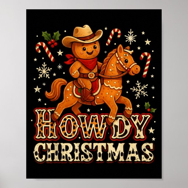 Howdy Christmas Cowboy Gingerbread Design  Poster (Framsidan)