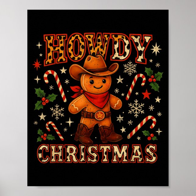 Howdy Christmas Cowboy Gingerbread Design  Poster (Framsidan)