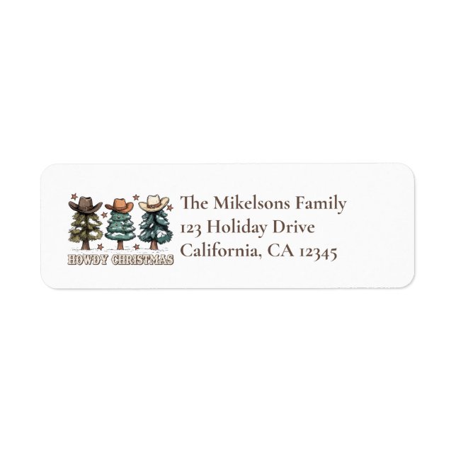 Howdy Christmas Cowboy Tree Western Holiday Returadress Etikett (Framsidan)