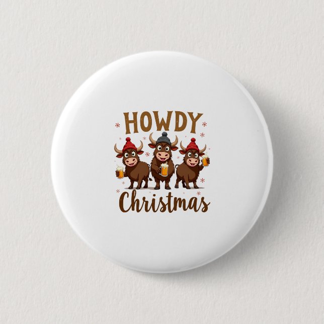 Howdy Christmas Funny Highland Cow Xmas Cows Lover Knapp (Framsida)