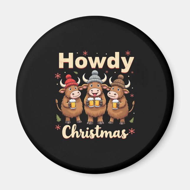 Howdy Christmas Funny Highland Cow Xmas Cows Lover Magnet (Framsidan)