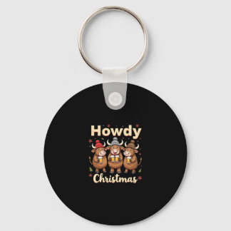 Howdy Christmas Funny Highland Cow Xmas Cows Lover Nyckelring